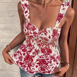 Aster June Red and white sweetheart boho top